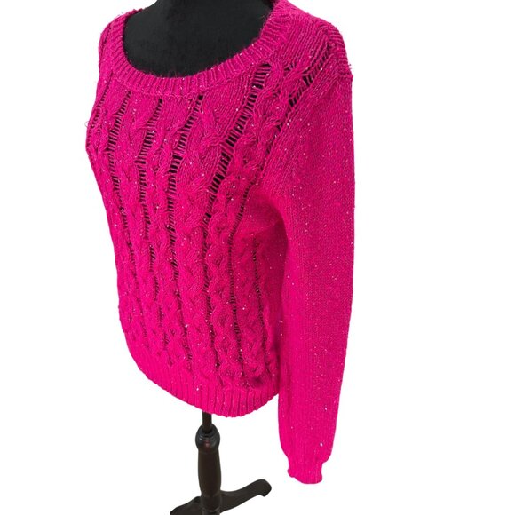 Aeropostale Women's Sparkly Fuchsia Pink Long Sleeve Scoop Neck Sweater Size M - Picture 4 of 11